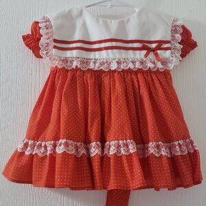 Vintage Kandy Ann Girls' Dress - Red with Small Dots & Ruffles - Made in the USA